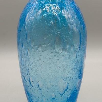 Turquoise Blue Bubble Glass Tall Flower Vase