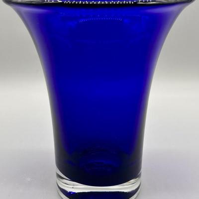 Cobalt Blue Artglass Large Flared Flower Vase