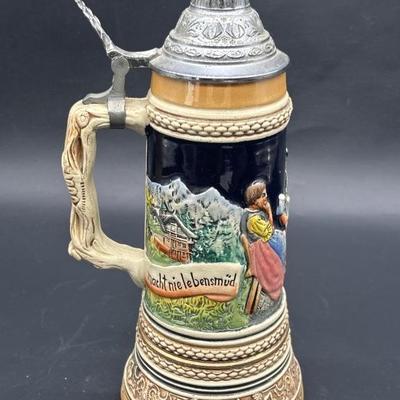 German-Style Musial Stein w/ Pewter Lid
