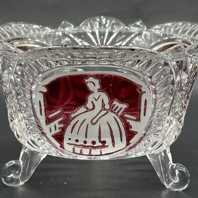 Cut Crystal Footed Dish w/ Flashed Ruby Red