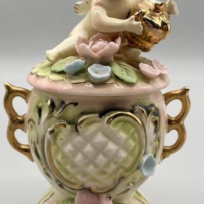 Vintage Japanese Porcelain Cupid & Flower Box