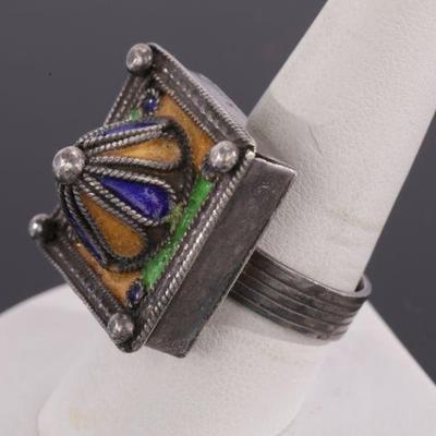 Moroccan enamel and sterling ring