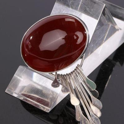 Red Carnelian and sterling pendant