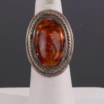 Amber and sterling ring