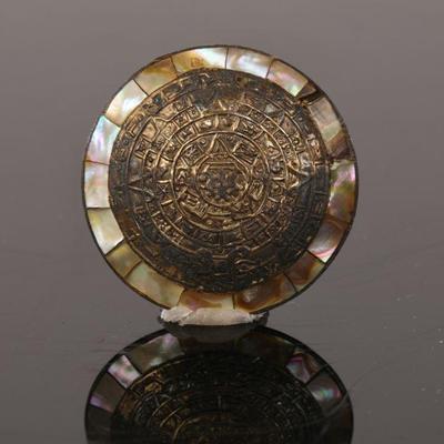Sterling Aztec calendar brooch