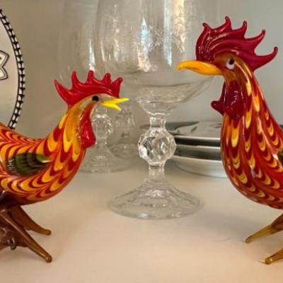 Murano Art Glass Roosters
