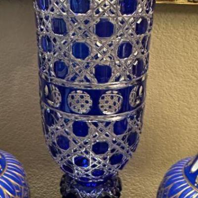 Cobalt Cut To Clear Vase