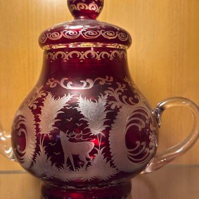 Czech Ruby Cut To Clear Teapot
