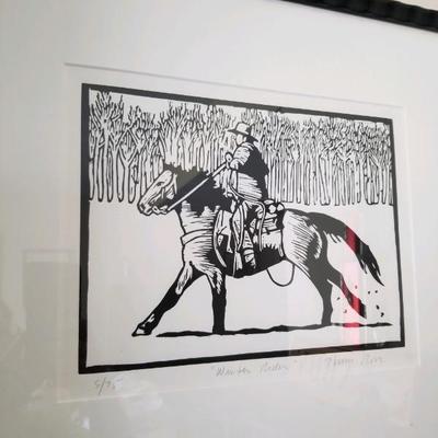 Linograph, “Winter Rider” - signed (unreadable)