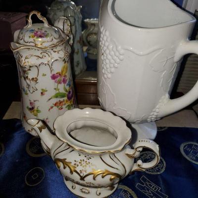 ANTIQUE CHOCOLATE POT, MILG GLASS, ETC.