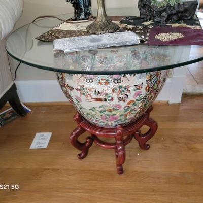 CHINESE PORCELAIN JARDINIERE END TABLE PAIR