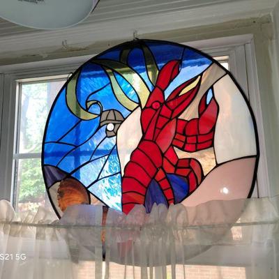STAINED GLASS LOBSTER WINDOW PENDANT