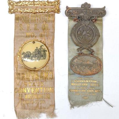 (2) Antique Early 1900s MD Fire Convention Medals