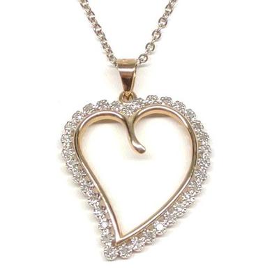 14K Gold & Diamond Heart Pendant w/ Necklace Chain