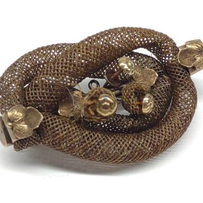 Antique 10K Gold Mourning Hair Brooch Pin