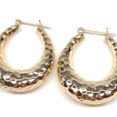 14K Gold Hammered Hoop Earrings