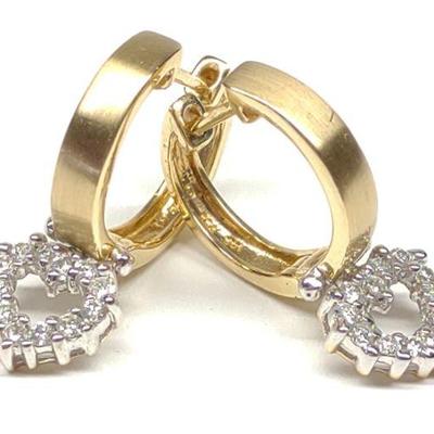 14K Gold Diamond Heart Earrings