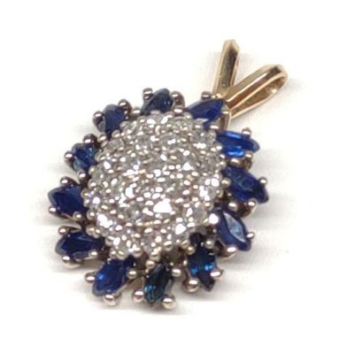 14K Gold Diamond & Sapphire Cluster Pendant