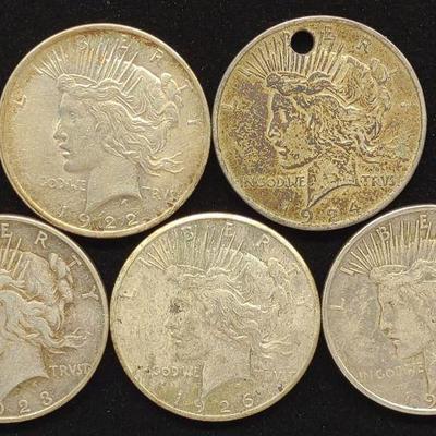 (5) Peace Dollar US Coins