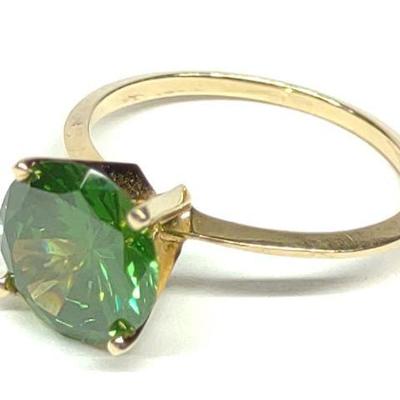14K Yellow Gold & Green Solitaire Ring (sz 6.25)