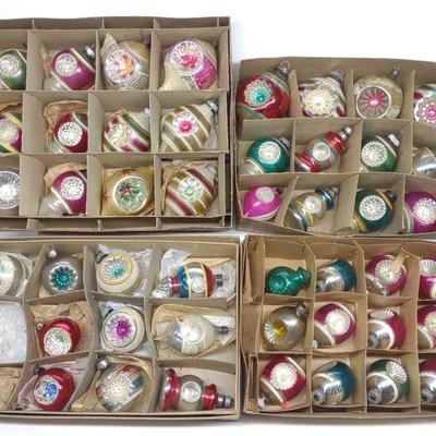 46 Vintage Double Indent Glass Christmas Ornaments