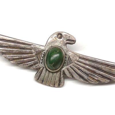 Sterling Silver & Turquoise Thunderbird Brooch Pin