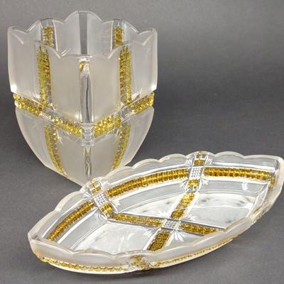 Dalzell Klondike Amber Relish Dish & Vase