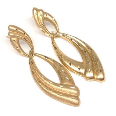 14K Yellow Gold Door Knocker Drop Earrings