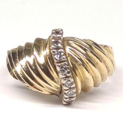 14K Gold & Diamond Domed Ring (sz 5.25)