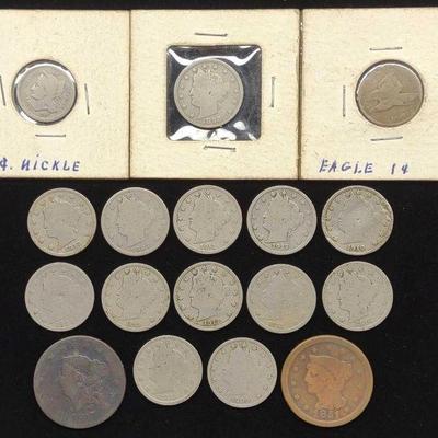 1817 & 1851 Large Cent,1858 Eagle & Liberty Nickel