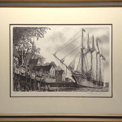 Alan Jay Gaines "The Schooner" Signed Engraving