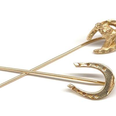 Two 14K Gold Horse & Horseshoe Stickpins
