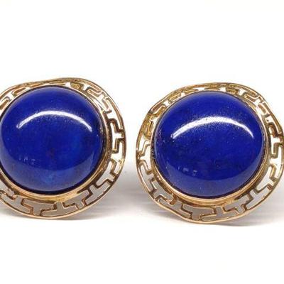 14K Gold Lapis Lazuli Round Earrings