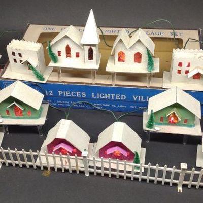 Vintage Japan Lighted Christmas Village Set w/ Box