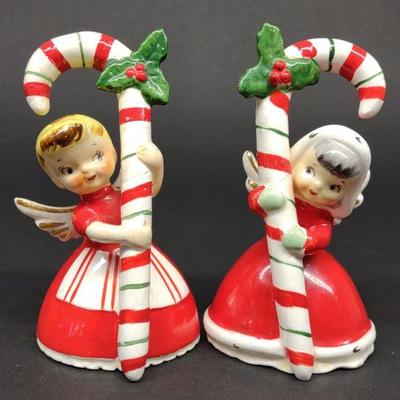 (2) 1956 Japan Angel Candy Cane Bell Figurines