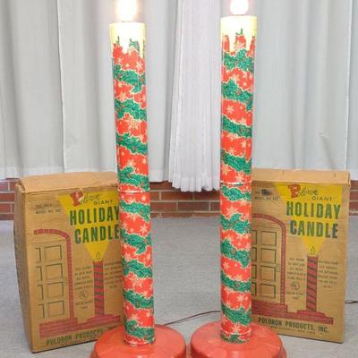 Pr Of Vintage Poloron Giant Holiday Candles w/ Box