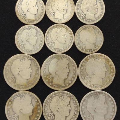 6 Barber Half Dollars & 6 Barber Quarter Dollars