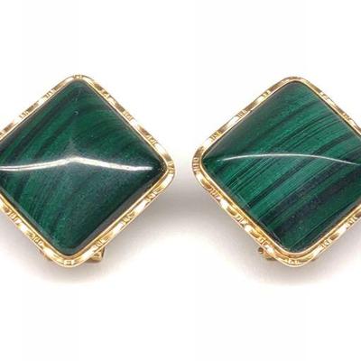 14K Gold Malachite Post Earrings
