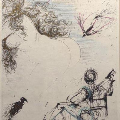 Salvador Dali Signed 'Woman Parrot' Etching w/ COA
