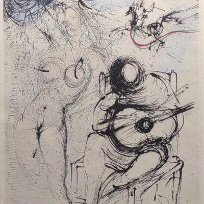 Salvador Dali Signed 'Nude Guitar' Etching w/ COA