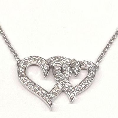 14K White Gold Double Heart Pendant Necklace (18")