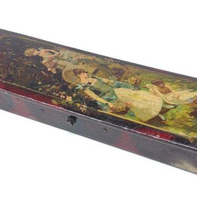 Antique Lacquered Paper Mache Pen Box