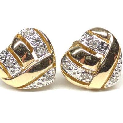 14K Yellow & White Gold Heart Post Earrings