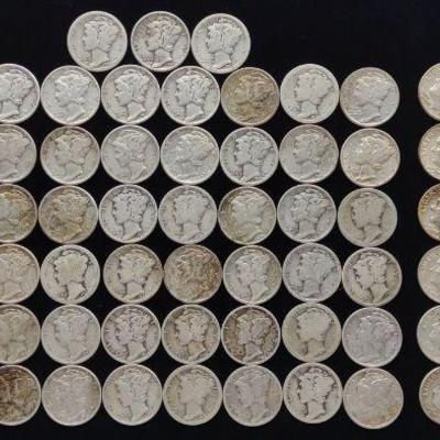 (85) 90% Silver Dimes (Mercury, Barber, Roosevelt)