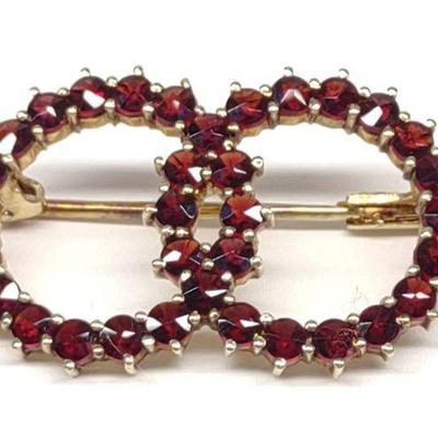 Antique 14K Yellow Gold & Garnet Brooch / Pin