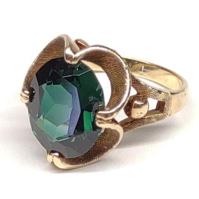 10K Gold Baden & Foss Syn. Emerald Ring (sz 5.75)
