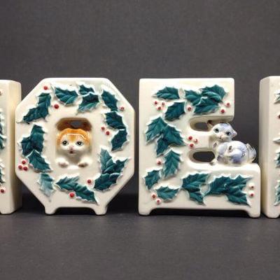 Vintage Japan Noel Ceramic Cat Christmas Figurine
