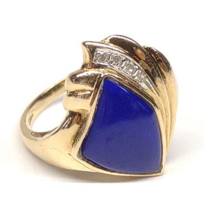 14K Lapis & Diamond Modernist Ring (sz 7)