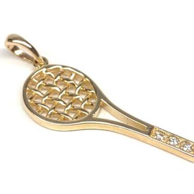 14K Gold Tennis Racket Necklace Pendant