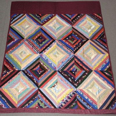 Vintage Handmade Crazy String Quilt